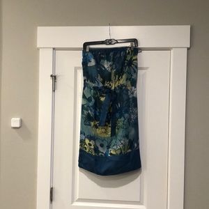 Strapless mini dress with batik style print.